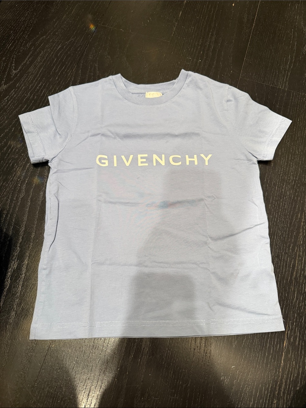 Givenchy Light Blue Kids Logo Tee with Cream Lettering